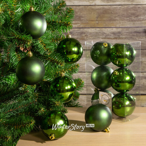 Набор пластиковых шаров Зеленый Бархат 8 см, 6 шт, mix Winter Deco