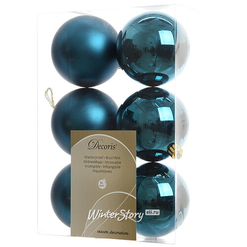 Набор пластиковых шаров Лазурный Синий 8 см, 6 шт, mix Kaemingk/Winter Deco