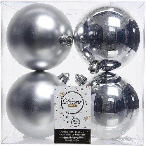 Набор пластиковых шаров Серебряный 10 см, 4 шт, mix Kaemingk/Winter Deco