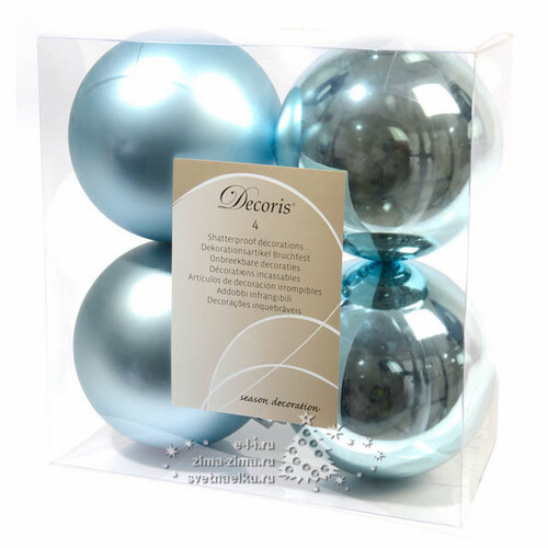 Набор пластиковых шаров Небесно-Голубой 10 см, 4 шт, mix Kaemingk/Winter Deco
