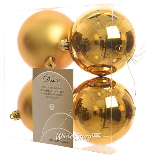 Набор пластиковых шаров Насыщенно Золотой 10 см, 4 шт, mix Winter Deco