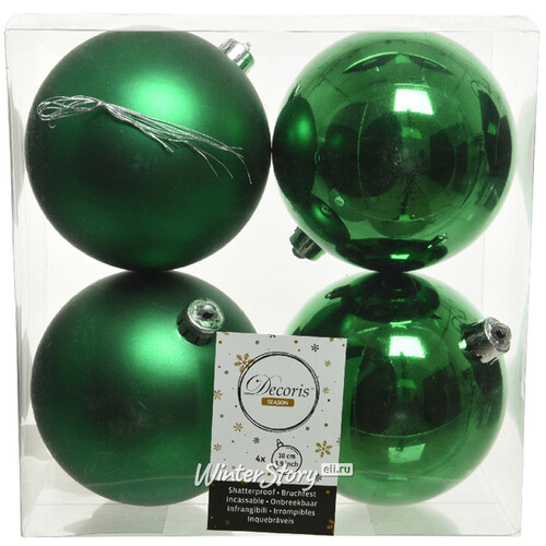 Набор пластиковых шаров Рождественский Зеленый 10 см, 4 шт, mix Kaemingk/Winter Deco