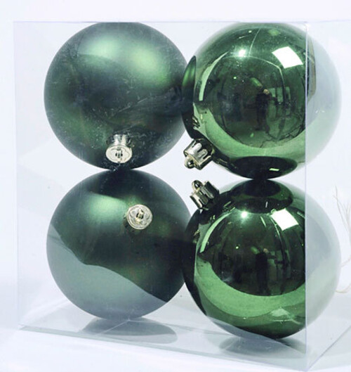 Набор пластиковых глянцевых шаров 10 см темно-зеленый, 4 шт Kaemingk