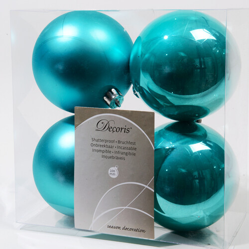 Набор пластиковых шаров Аквамарин 10 см, 4 шт, mix Kaemingk/Winter Deco