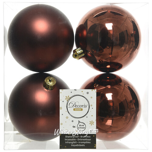 Набор пластиковых шаров Шоколадный Трюфель 10 см, 4 шт, mix Kaemingk/Winter Deco