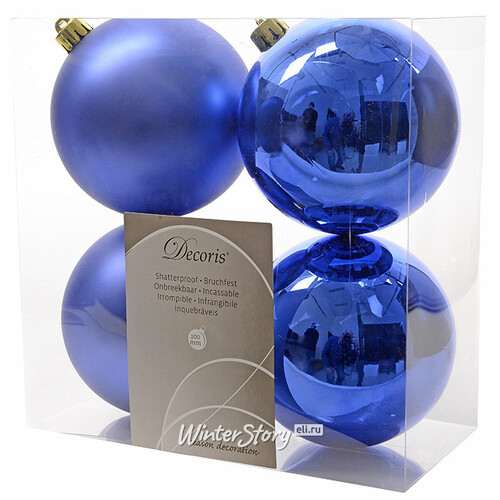 Набор пластиковых матовых шаров 10 см синий королевский, 4 шт Kaemingk/Winter Deco