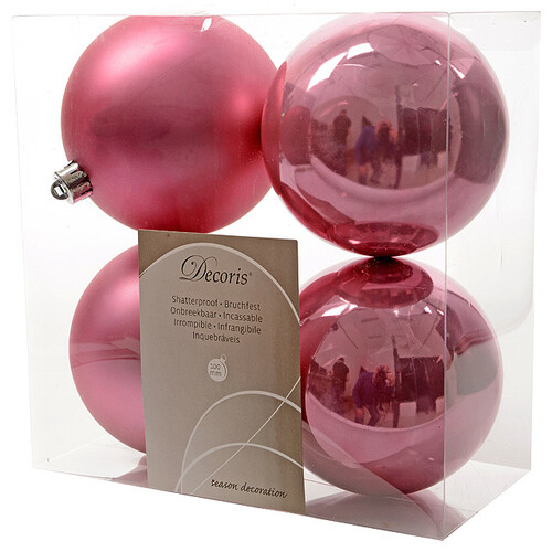 Набор пластиковых шаров Розовый Шелк 10 см, 4 шт, mix Kaemingk/Winter Deco