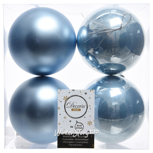 Набор пластиковых шаров Голубой Шелк 10 см, 4 шт, mix Kaemingk/Winter Deco