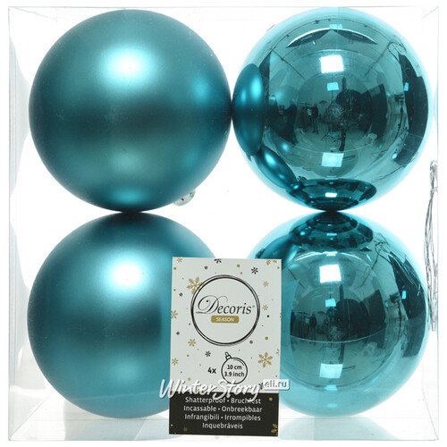 Набор пластиковых шаров Бирюзовый 10 см, 4 шт, mix Kaemingk/Winter Deco
