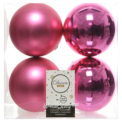 Набор пластиковых шаров Розовая Азалия 10 см, 4 шт, mix Kaemingk/Winter Deco