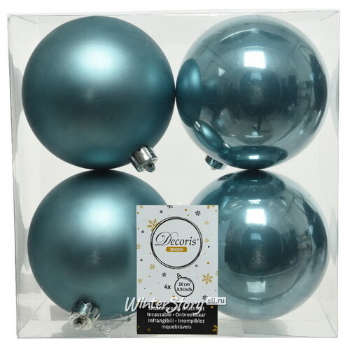 Набор пластиковых шаров Голубой Туман 10 см, 4 шт, mix Kaemingk
