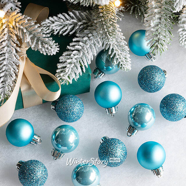 Набор пластиковых шаров Блеск 3 см голубая карамель, 14 шт Winter Deco