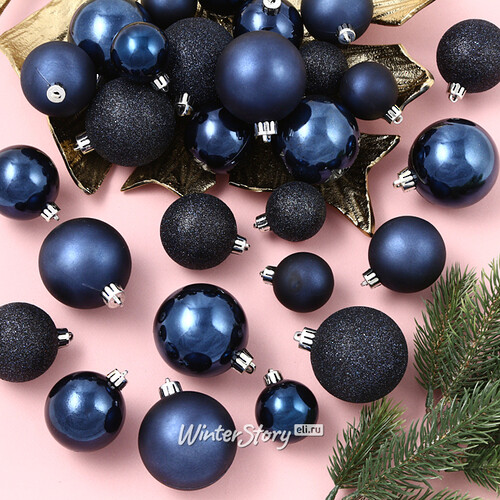 Набор пластиковых шаров Luminous - Синий Бархат, 4-6 см, 30 шт Kaemingk/Winter Deco