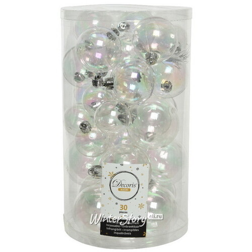 Набор пластиковых шаров Luminous - Прозрачный Перламутр, 4-6 см, 30 шт Winter Deco