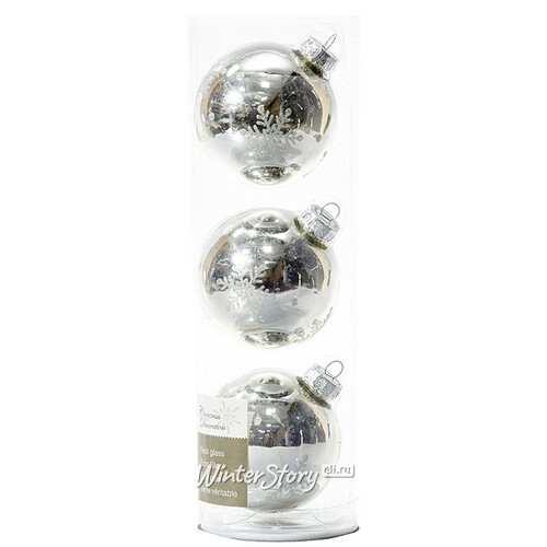 Набор стеклянных елочных шаров Совершенство 7 см серебряный, 3 шт Kaemingk