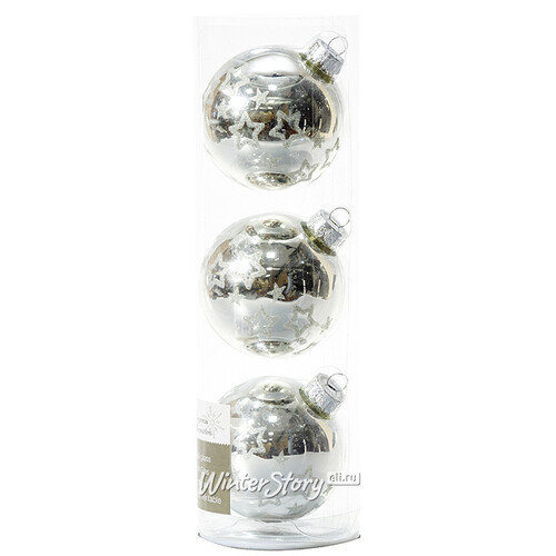 Набор стеклянных елочных шаров Совершенство 7 см серебряный, 3 шт Kaemingk