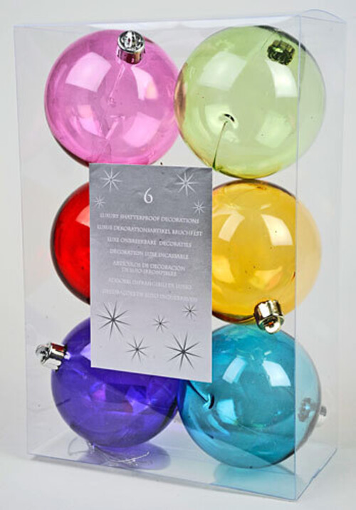 Набор пластиковых шаров Мыльные Пузыри 10 см прозрачный разноцветный,, 6 шт Kaemingk