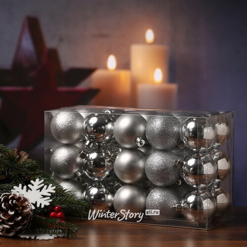 Коллекция пластиковых шаров Gracy - Silver 6 см, 30 шт, mix Kaemingk/Winter Deco