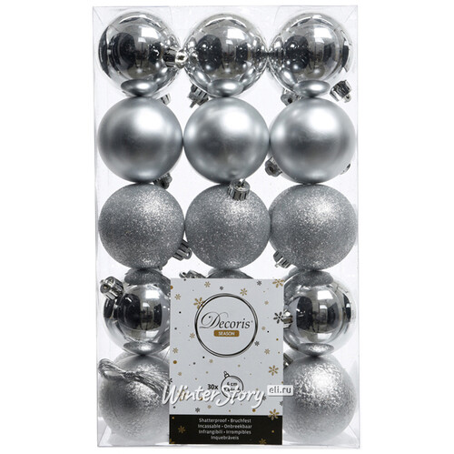 Коллекция пластиковых шаров Gracy - Silver 6 см, 30 шт, mix Kaemingk/Winter Deco