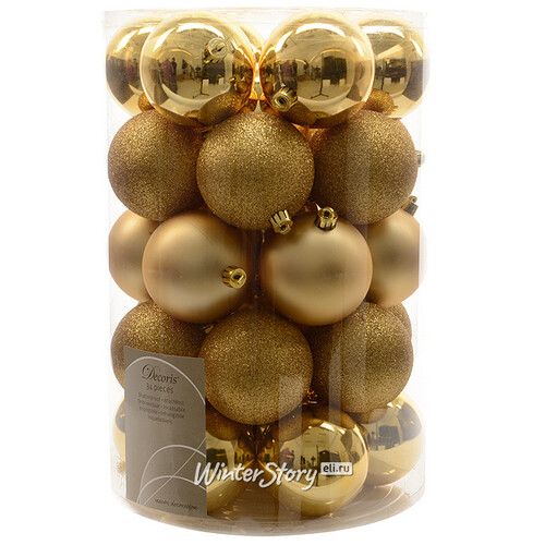 Набор пластиковых шаров Золотая Коллекция 8 см, 34 шт, mix Kaemingk