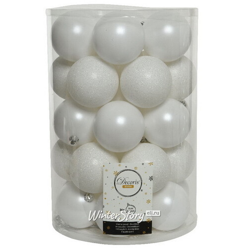 Набор пластиковых шаров Luminous - Белый, 8 см, 34 шт Kaemingk/Winter Deco