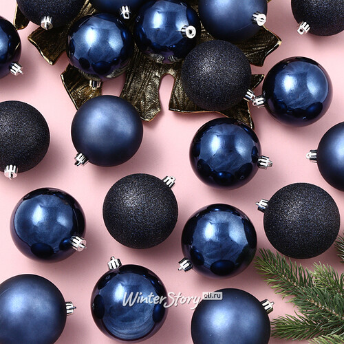 Набор пластиковых шаров Luminous - Синий Бархат, 8 см, 34 шт Kaemingk/Winter Deco