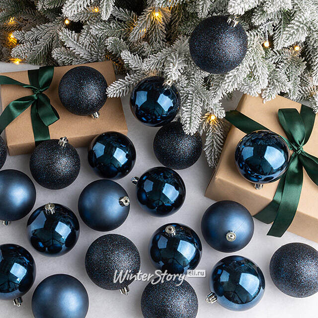 Набор пластиковых шаров Grande Collection - Синий Бархат, 8 см, 34 шт Winter Deco