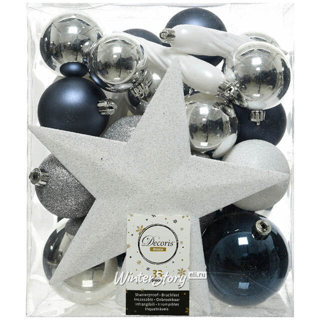 Набор елочных шаров с верхушкой Felicity - Полярная Ночь, 33 предмета Winter Deco