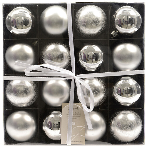 Набор пластиковых шаров Люкс 6 см серебряный,16 шт Kaemingk