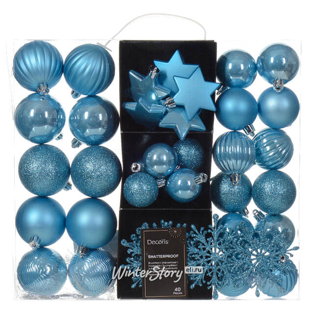  Набор пластиковых шаров Charmel 3-9 см голубая карамель, 40 шт Kaemingk