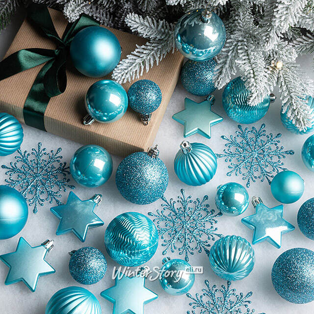  Набор пластиковых шаров Charmel 3-9 см голубая карамель, 40 шт Kaemingk