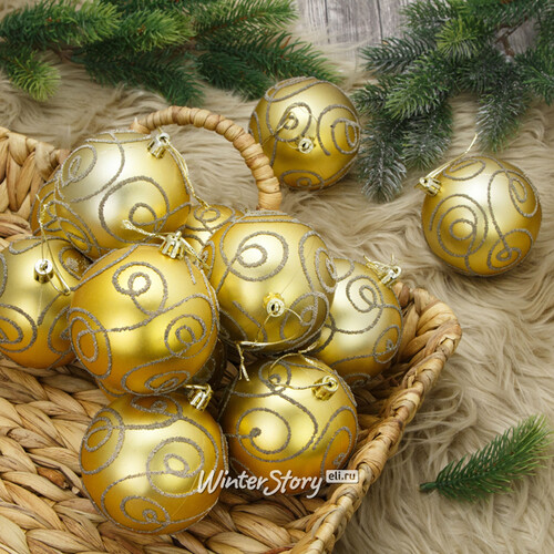 Набор пластиковых шаров Блестящий Пируэт 8 см золотой, 12 шт Kaemingk