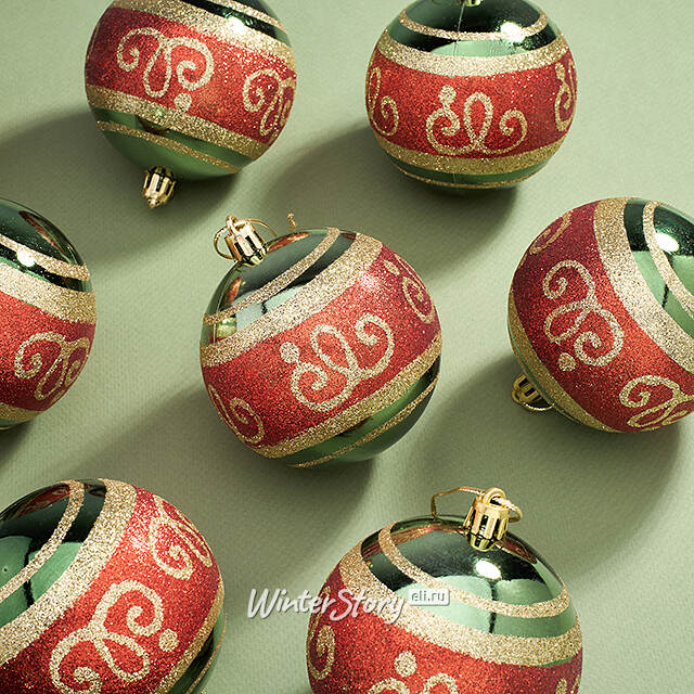 Набор пластиковых шаров Опера 8 см зеленый бархат, 12 шт Kaemingk