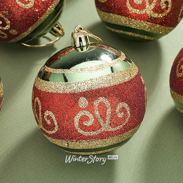 Набор пластиковых шаров Опера 8 см зеленый бархат, 12 шт Kaemingk