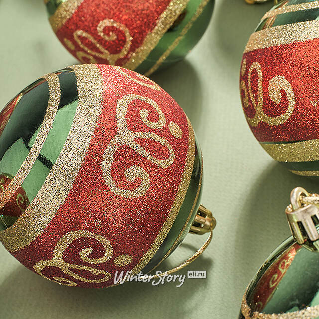 Набор пластиковых шаров Опера 8 см зеленый бархат, 12 шт Kaemingk