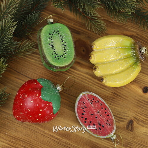 Набор елочных игрушек Фрукты - Summer Fruits 11 см, 4 шт, пластик, подвеска Kaemingk