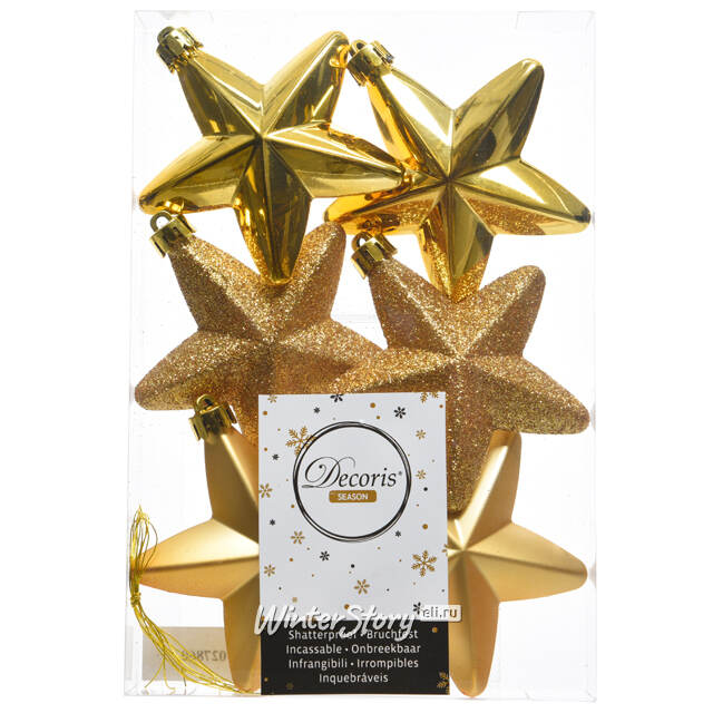 Набор елочных игрушек Золотые Звезды 8 см, 6 шт, подвеска Winter Deco