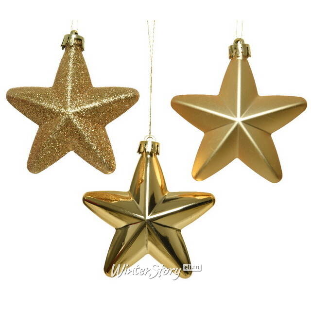Набор елочных игрушек Золотые Звезды 8 см, 6 шт, подвеска Winter Deco