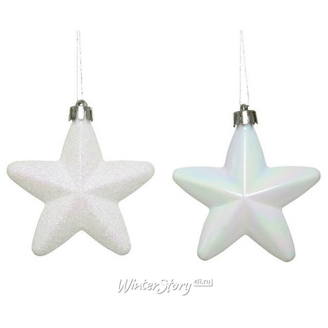 Набор елочных игрушек Звезды 8 см белый перламутр, 6 шт, подвеска Kaemingk