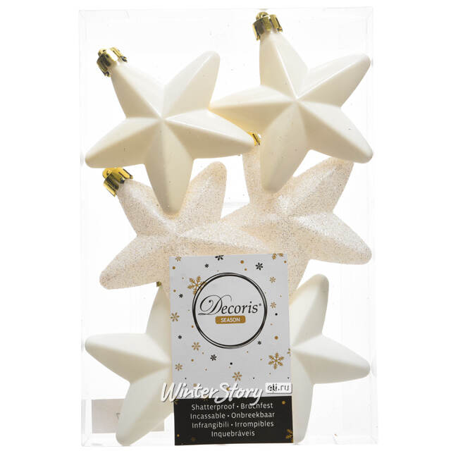 Набор елочных игрушек Звезды 8 см молочный, 6 шт, подвеска Winter Deco
