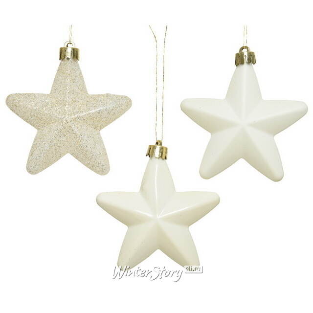 Набор елочных игрушек Звезды 8 см молочный, 6 шт, подвеска Winter Deco