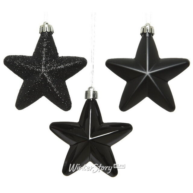Набор елочных игрушек Черные Звезды 8 см, 6 шт, подвеска Kaemingk
