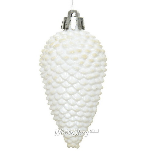 Елочная игрушка Шишка Alto - Морозный белый 8 см, 6 шт, пластик, подвеска Winter Deco