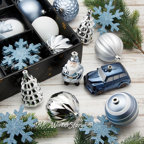 Набор елочных игрушек Новогодняя Сказка 8-12 см, 25 шт, арктический голубой с серебряным, пластик Kaemingk