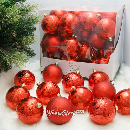 Набор пластиковых шаров Christmas Salute: Красный 10 см, 36 шт Kaemingk