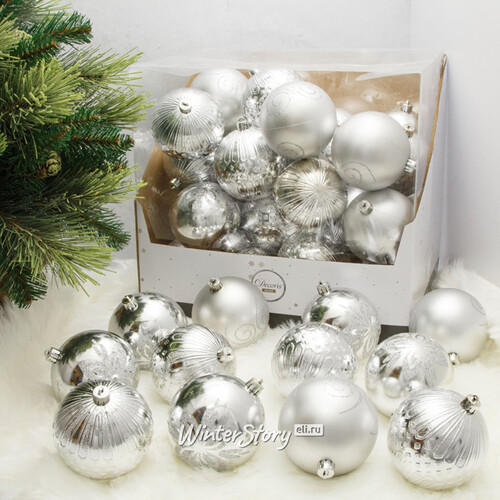 Набор пластиковых шаров Christmas Salute: Серебряный 10 см, 36 шт Kaemingk