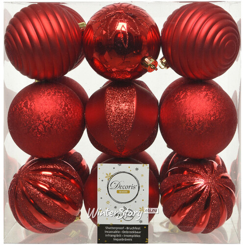 Набор пластиковых шаров Shiny Clouds: Christmas red 8 см, 18 шт Kaemingk