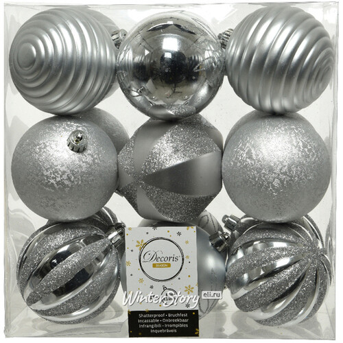 Набор пластиковых шаров Shiny Clouds: Silver 8 см, 18 шт Kaemingk