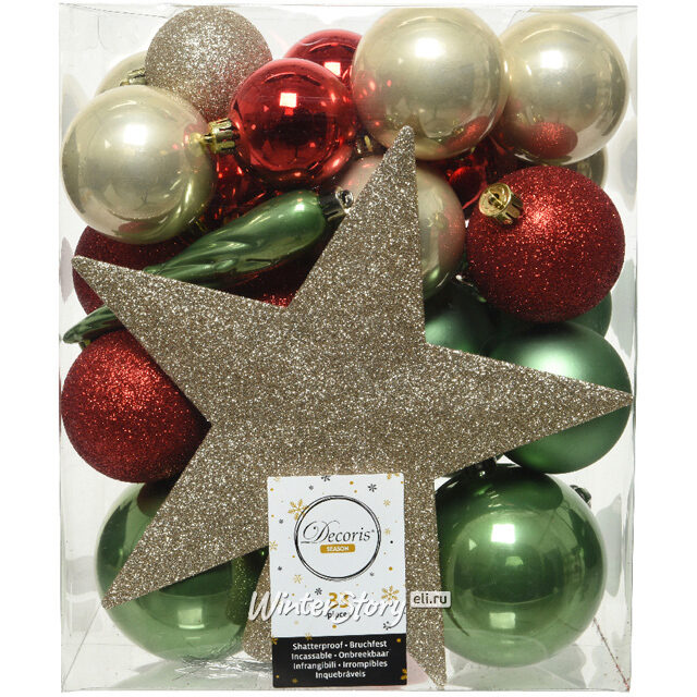 Набор елочных шаров с верхушкой Felicity - Огни Монмартра, 33 предмета, пластик Kaemingk