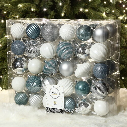 Набор пластиковых шаров Magic Suite: Winter Joy, 6-7 см, 60 шт Kaemingk/Winter Deco